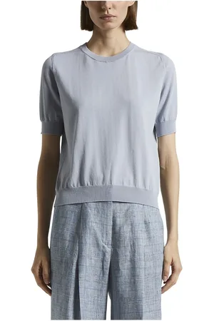 PESERICO SIGN Strik, Dame, Blå, 2XS, Bomuld, Ren bomuld crepe tricot sweater