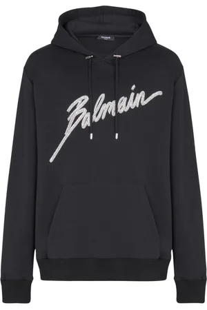 Balmain Sweathshirts & Hoodies, Herre, Sort, M, Bomuld, Broderet Bamain Brev hættetrøje