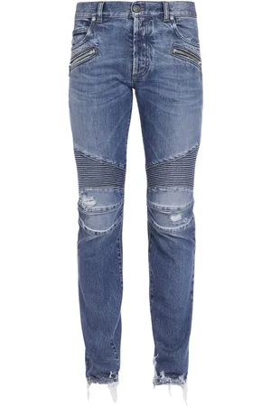 Balmain Jeans, Herre, Blå, W33, Bomuld, Tapered revnede blå bomuld jeans