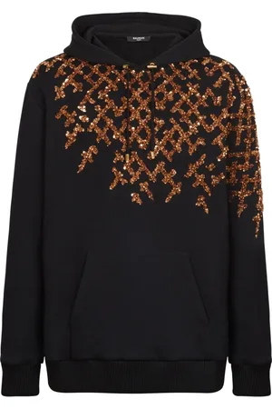 Balmain Sweathshirts & Hoodies, Herre, Sort, L, Bomuld, Broderet hættetrøje