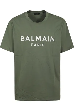 Balmain Top, Herre, Grøn, 2XL, Uld, Stilfuld Hvid T-shirt Crew Neck