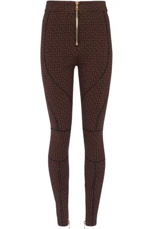Balmain Bukser, Dame, Brun, L, Bomuld, Monogram strikkede leggings