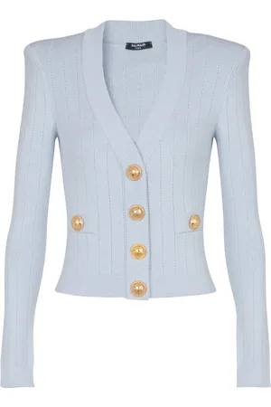 Balmain Strik, Dame, Blå, XS, Uld, Kortstrikket cardigan