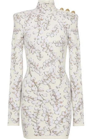Balmain Kjole, Dame, Flerfarvet, 2XS, Uld, Rød Ribs Jacquard Strikket Kort Kjole
