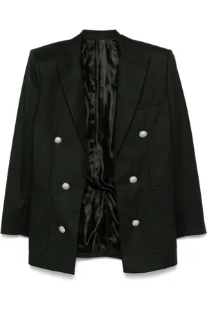 Balmain Jakke, Herre, Sort, M, Uld, Sort Åben Front Jakke med Lommer