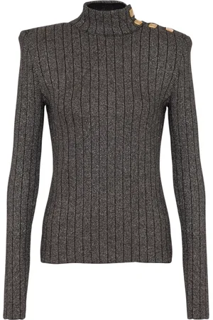Balmain Strik, Dame, Grå, 2XS, Uld, Ribbet lurex striktrøje