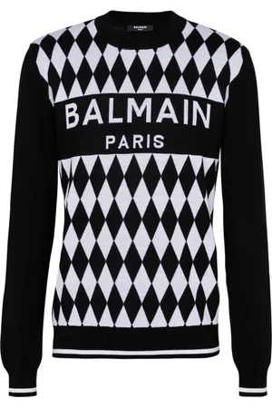 Balmain Strik, Herre, Sort, 2XS, Uld, Diamond Paris tofarvet jacquard jumper