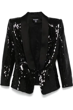 Balmain Jakke, Dame, Sort, S, Uld, Pailletblazer til et stilfuldt look