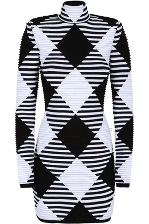 Balmain Kjole, Dame, Sort, S, Gingham Strik Mini Kjole