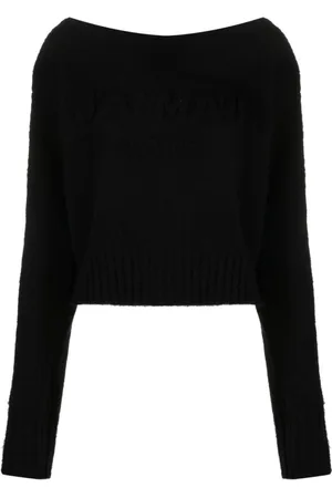 Balmain Strik, Dame, Sort, M, Uld, Off Shoulder Brush Sweater