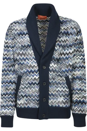 Missoni Strik, Herre, Blå, S, Uld, Blå Zigzag Strik Cardigan