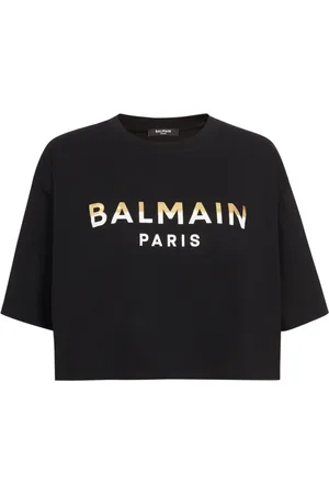 Balmain Top, Dame, Sort, S, Bomuld, Cropped Paris T-shirt
