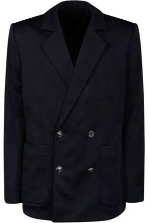 Balmain Jakke, Herre, Blå, 2XL, Uld, Blå Jersey Mini Monogram Blazer