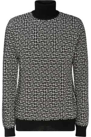 Balmain Strik, Herre, Blå, S, Uld, Monogram Print Jumper i Navy