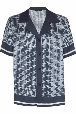 Balmain Skjorte, Herre, Blå, 2XL, Monogrammeret pyjamas skjorte