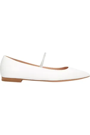 Gianvito Rossi Sko, Dame, Hvid, 38 EU, Satin, Hvide Satin Krystal Ballerina Sko