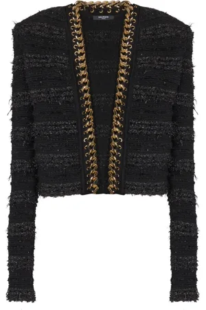 Balmain Jakke, Dame, Sort, M, Bomuld, Kant-til-kant strikket jakke med kæde