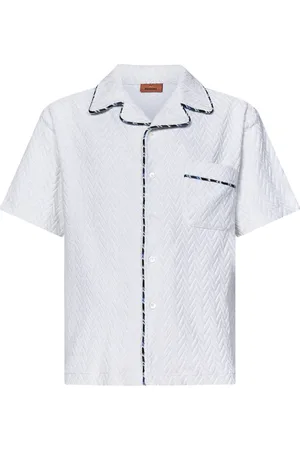 Missoni Skjorte, Herre, Hvid, S, Bomuld, Hvid Zig Zag Mønster Skjorte