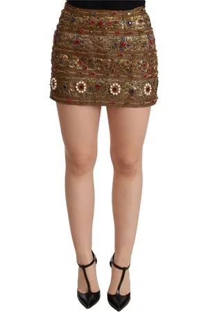 Dolce & Gabbana Nederdel, Dame, Flerfarvet, 2XS, Uld, Smuk Guldpyntet Højtaljet Mini Nederdel