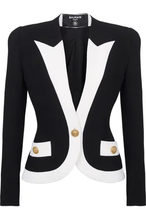 Balmain Jakke, Dame, Sort, S, Uld, Two-tone Crepe Jakke