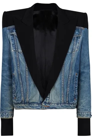 Balmain Jakke, Herre, Sort, L, Denim, Beskåret denim- og korn de poudre-jakke