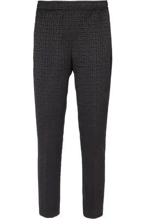 Balmain Bukser, Herre, Sort, M, Satin, Satin monogram jacquard bukser
