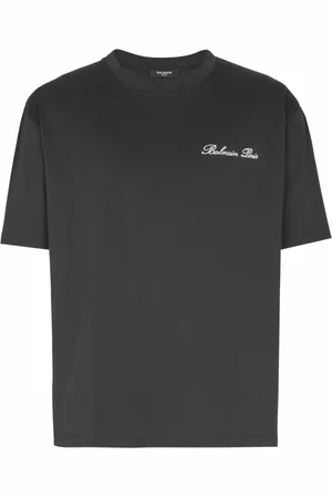 Balmain Top, Herre, Sort, 2XL, Bomuld, Broderet signatur T-shirt