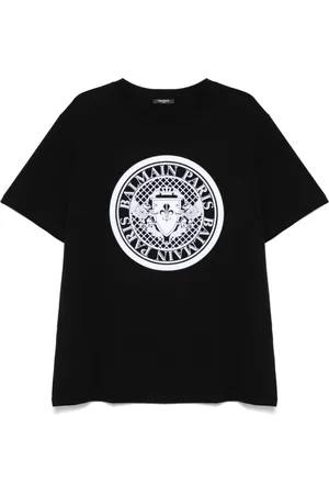 Balmain Top, Herre, Sort, L, Bomuld, Velvet Logo T-Shirt