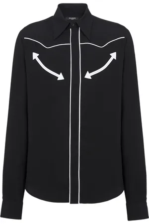 Balmain Skjorte, Herre, Sort, 3XL, Uld, Western Skjorte