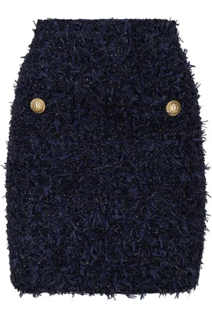 Balmain Nederdel, Dame, Blå, S, Tweed, Mørkeblå Tweed Mini Nederdel