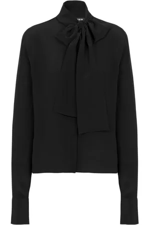 Balmain Bluser & Skjorter, Dame, Sort, M, Crepe skjorte med sløjfekrave