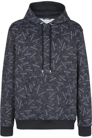 Balmain Sweathshirts & Hoodies, Herre, Sort, 2XL, Bomuld, Hættetrøje med allover label print