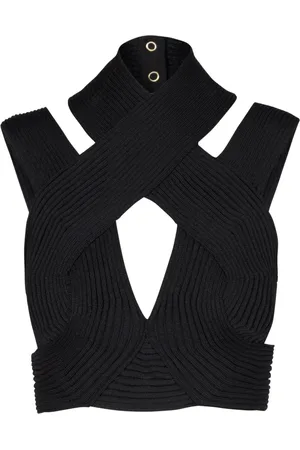 Balmain Top, Dame, Sort, M, Geometrisk Halterneck Strik Top