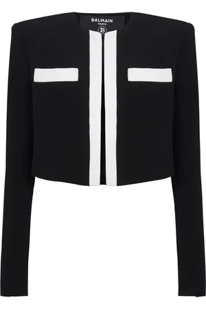 Balmain Strik, Dame, Sort, XS, Uld, Two-tone Crepe Spencer Jakke