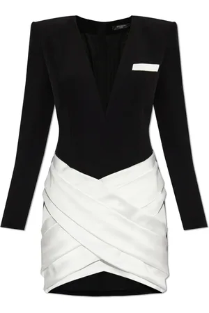 Balmain Kjole, Dame, Sort, XS, Uld, Kjole med dekorativt draperi