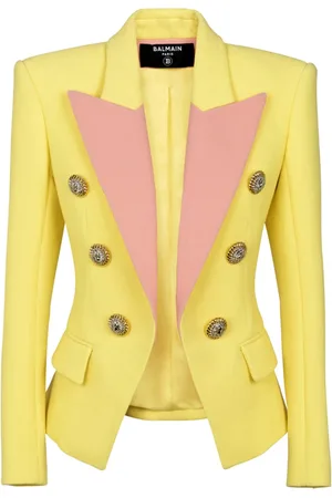 Balmain Jakke, Dame, Gul, M, Uld, 6-knaps dobbelt crepe to-farvet jakke