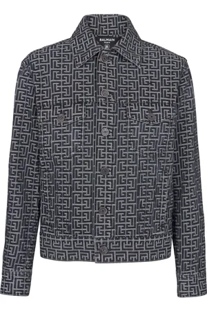 Balmain Jakke, Herre, Sort, S, Denim, Monogram jacquard denim jakke