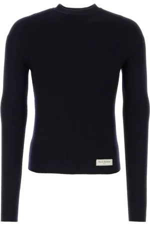 Balmain Strik, Herre, Blå, XL, Uld, Navy Blå Uld Sweater