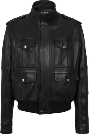 Balmain Jakke, Herre, Sort, XL, Læder, Lammeskindslæderjakke med 4 lommer