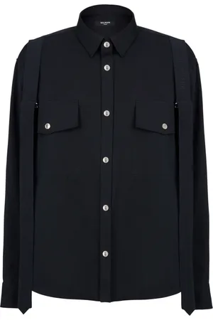 Balmain Skjorte, Herre, Sort, XL, Bomuld, Bomuldsskjorte med rem