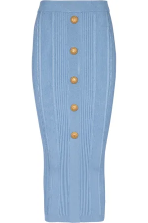 Balmain Nederdel, Dame, Blå, 2XS, Polyester, 5-knaps strikket nederdel