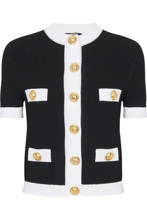 Balmain Strik, Dame, Sort, 2XS, Polyester, Knappet strikket cardigan