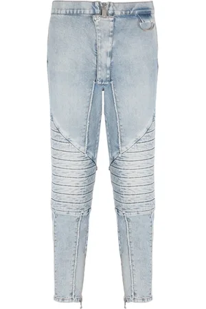 Balmain Jeans, Herre, Blå, W30, Bomuld, Ribbet bomuld slim-fit jeans