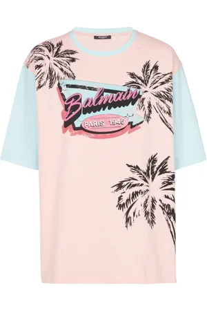Balmain Top, Herre, Flerfarvet, XL, Bomuld, Løs Miami trykt T-shirt