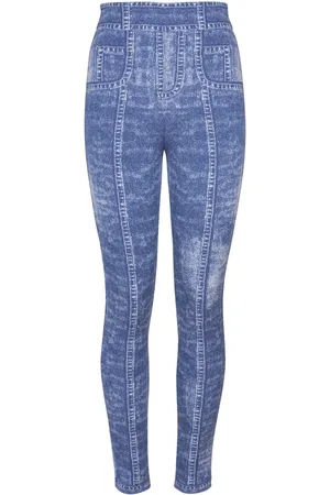 Balmain Bukser, Dame, Blå, 2XS, Denim, Jacquardstrikkede leggings med denim effekt