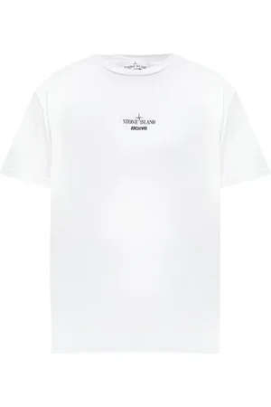 Stone Island Top, Herre, Hvid, M, Bomuld, Logo-Print T-shirt i hvid