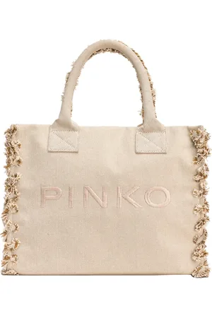 Pinko Taske, Dame, , ONE SIZE, Bomuld, Strand Shopper Lærredstaske med Frynsede Kanter