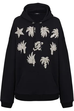 Balmain Sweathshirts & Hoodies, Herre, Sort, S, Bomuld, Hoodie med broderede mærker