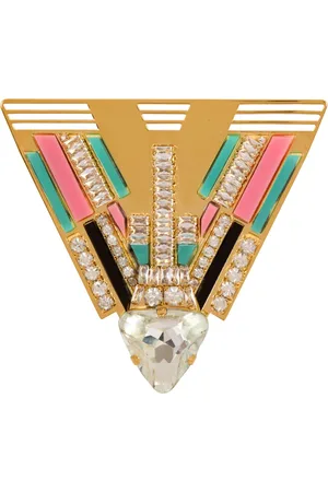 Balmain Tilbehør, Dame, Flerfarvet, ONE SIZE, Uld, Messing og krystal Art Deco broche
