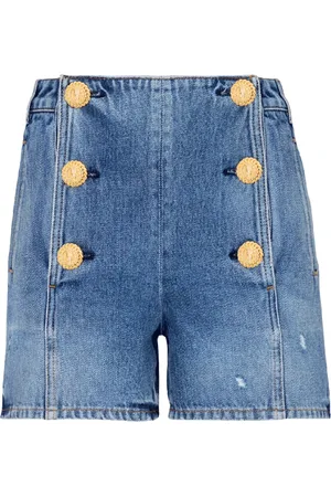 Balmain Shorts, Dame, Blå, S, Denim, Denim shorts med knapper